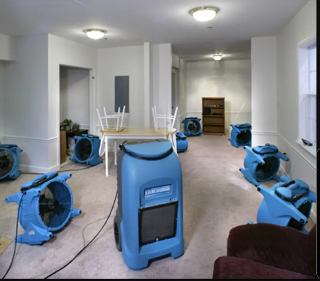 Air movers and dehumidifier setup for Water Damage Restoration in Knik-Fairview